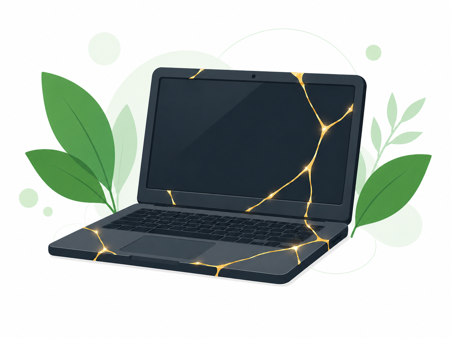 Defekter Laptop als Symbol für IT-Aufbereitung und Wiederverwendung